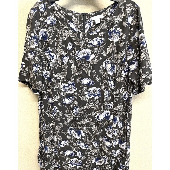 J.Jill Floral Print Short Sleeve Midi Dress Size 12 Patch Pockets Green Olive - Picture 3 of 10